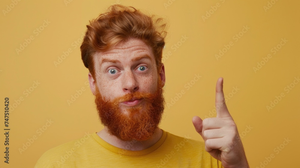 Poster A man with a red beard pointing at something. Suitable for various concepts