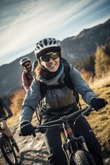 Group of individuals enjoying a bike ride. Suitable for outdoor and recreational concepts