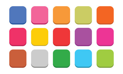 blank icon in flat style set of 15. blank web icon color rounded square button, Colorful set of button