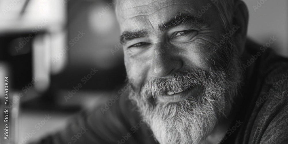 Poster black and white image of a man with a beard. great for various projects