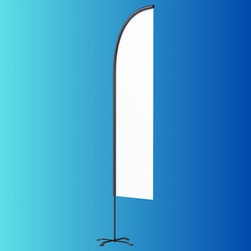 teardrop mockup, blank white wind banner feather flag mock-up or vertical wind banner mock up. Isolated on blue transparent background