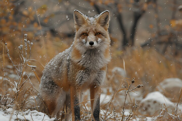 Obraz premium Red fox, Vulpes vulpes, single mammal in snow