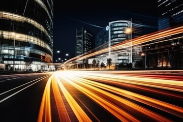 Fototapeta na wymiar A city street at night with light streaks. Perfect for urban and nightlife concepts