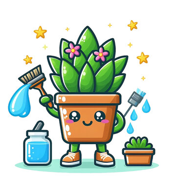 Vector cute plant in pot character
