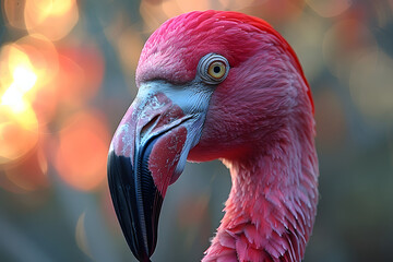 Close up of the head of a pink flamingo - Powered by Adobe