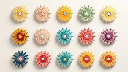Vibrant paper sunflowers arranged on a clean white background. Perfect for crafts or decoration projects