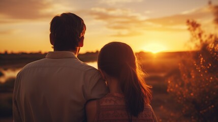 A man and a woman enjoying the sunset. Suitable for travel or romance concepts