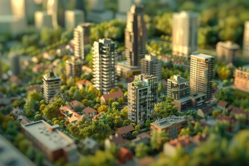 Detailed miniature model of a city with skyscrapers, ideal for architectural projects