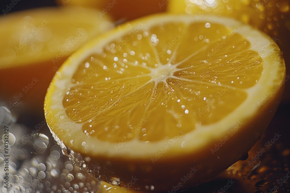 Aufkleber a close up view of a slice of lemon. perfect for food and drink concepts