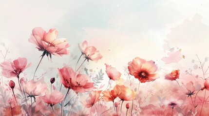 Ethereal Watercolor Illustration of Delicate Pink Blossoms
