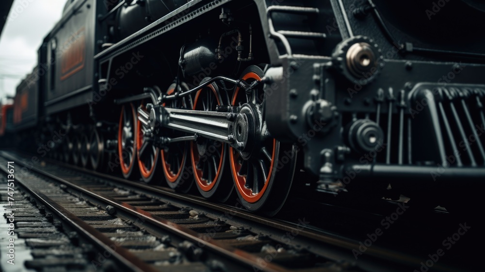 Poster detailed image of a train on a railway track, suitable for transportation concepts