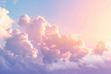 Surreal cloudscape with vibrant colors - Dreamy sky with pink and blue hues clouds illuminated by sunset or sunrise, ethereal and serene backdrop