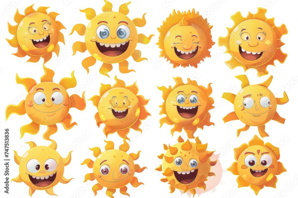Aufkleber a collection of cartoon sun faces with different expressions. perfect for adding a touch of whimsy t