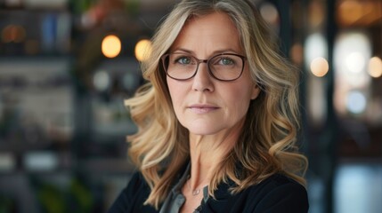 A woman wearing glasses looking directly at the camera. Suitable for various business and lifestyle concepts - Powered by Adobe