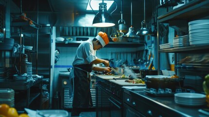 A man cooking in a modern kitchen, suitable for culinary concepts
