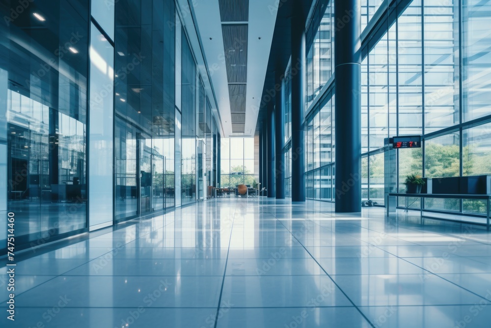 Poster a spacious lobby with numerous windows. suitable for business or interior design concepts
