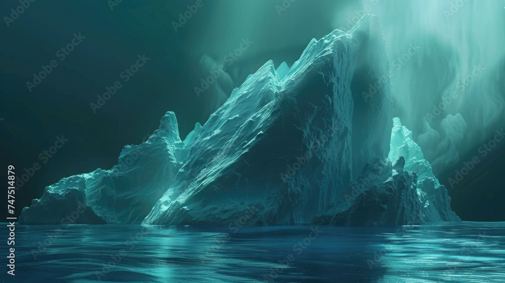 Poster A large iceberg floating in the middle of a body of water. Suitable for environmental and climate change concepts