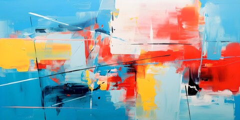 Vibrant Abstract Painting with Bold Red and Blue Hues - Modern Art Canvas