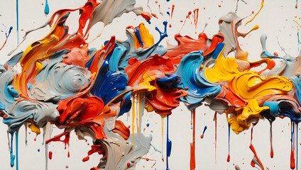 Multicolored strokes and splashes of paint. 3D smears of oil paint on white background