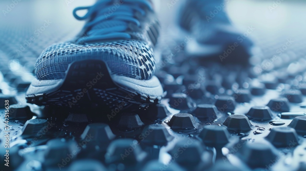 Aufkleber Close up of a pair of shoes on a computer keyboard, suitable for technology or work concepts