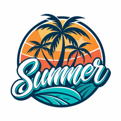 Fototapeta na wymiar Summer Vibe Handwritten Calligraphy Logo Design Set