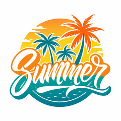 Fototapeta na wymiar Summer Vibe Handwritten Calligraphy Logo Silhouette Vector Design