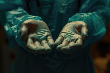 Close up of a person wearing gloves, suitable for various concepts and projects