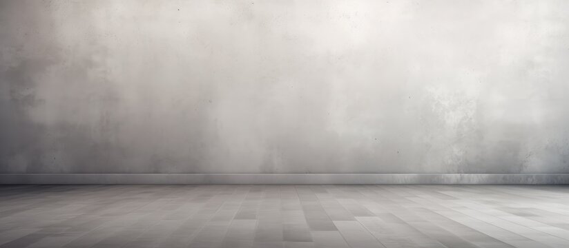 A black and white picture showcasing an empty room with a grey background, light muted defocus ombre pattern, and blurred textures on the wall and floor.