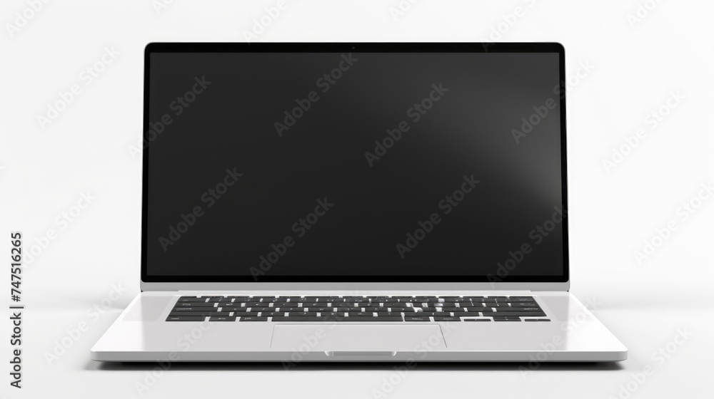 Poster white laptop computer on top of a table, ideal for technology and workspace concepts