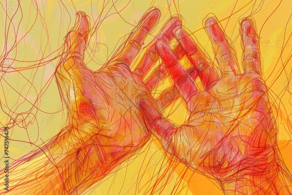 Poster Two hands reaching for each other, symbolizing connection and support. Ideal for relationship and teamwork concepts