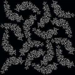 Leaves and flowers pattern in sketch style with 2 colors black and white, timeless fashion design.