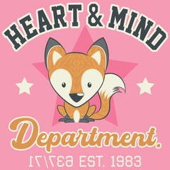 Cute fox mascot design with pastel colors in a college or varsity style with patch numbers and a textured background, either for wrapping or for textile. fashion design