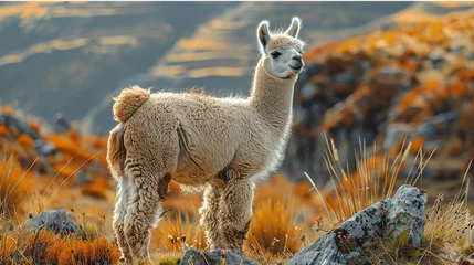 Foto op Plexiglas Alpaca on mountain. Generative AI. © visoot