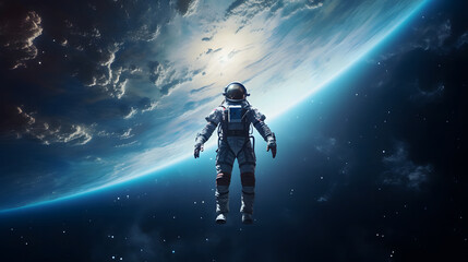 Astronaut in space. Astronaut spaceman in space suit do spacewalk while working for space station.	