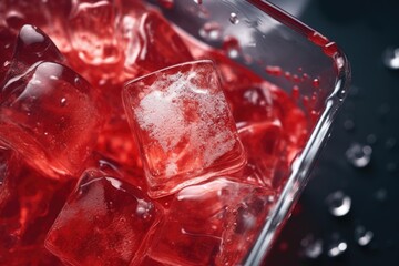 Refreshing red drink in a glass with ice cubes. Perfect for summer drink concepts