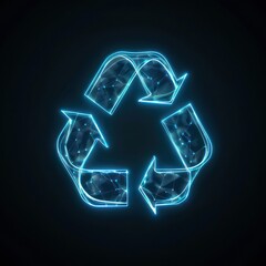 Recycling symbol made of thin blue glowing lines created with Generative AI