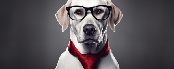 Cool Dog in glasses on dark background.