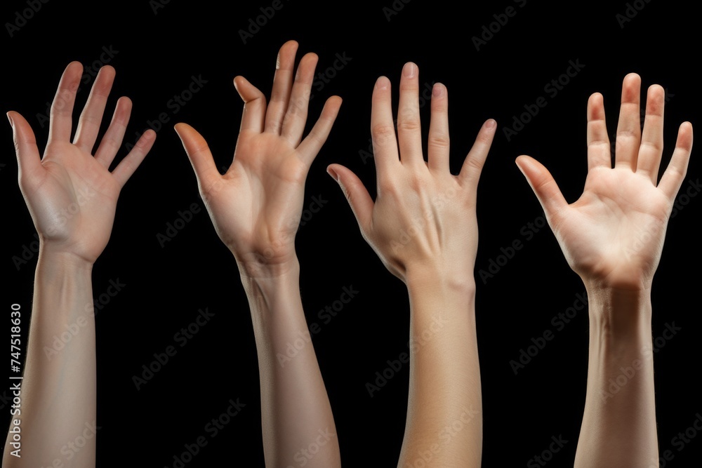 Poster a group of hands reaching up in the air. suitable for various concepts and designs