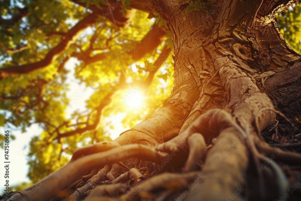 Poster Sunlight filtering through tree branches, suitable for nature themes