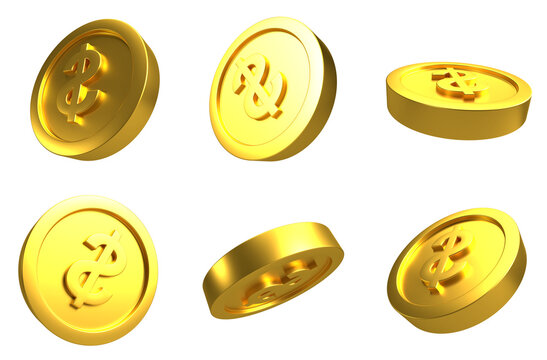 Dollar Glosy Gold Coin Set PNG. Transparent Background