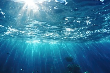 Sun shining through water surface, suitable for nature and underwater themes