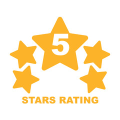 5 star rating. Badge with icons on white background. illustration.