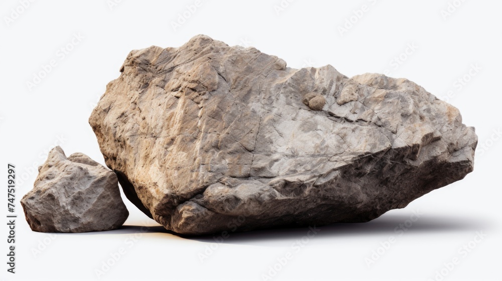 Poster a large rock sitting next to a smaller rock. suitable for geological concepts
