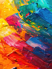 Vibrant Oil Paint Strokes on Canvas - Close-up view of brightly colored oil paint strokes on canvas depicting vibrant artistic expression and texture