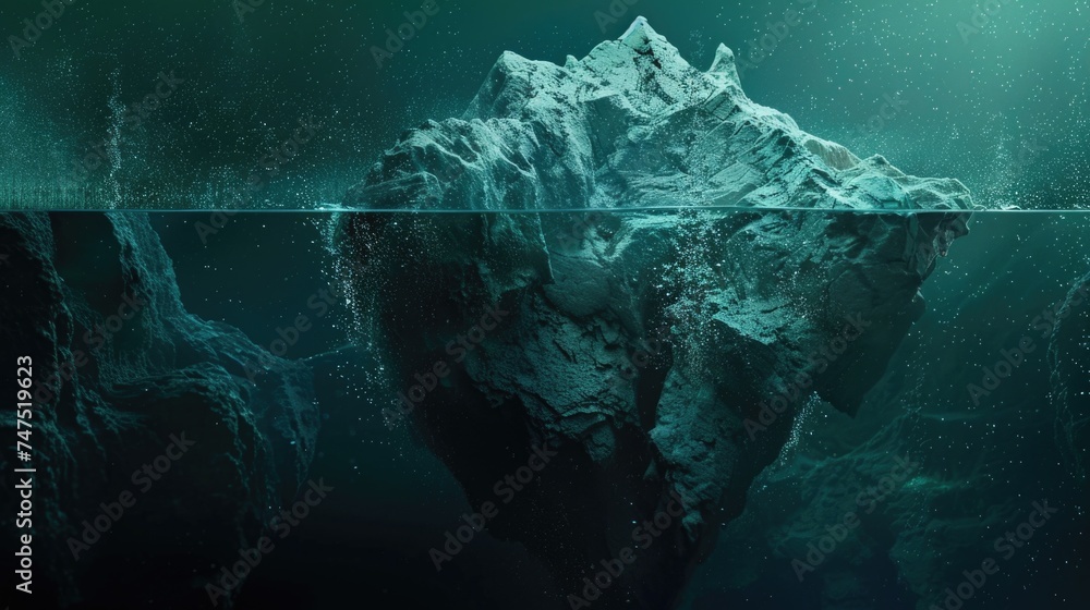 Poster a large iceberg floating in the middle of a body of water. ideal for nature and climate change conce