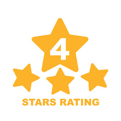4 star rating. Badge with icons on white background. illustration.