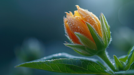 Macro shot of a bud of red houseleek on the mother plant