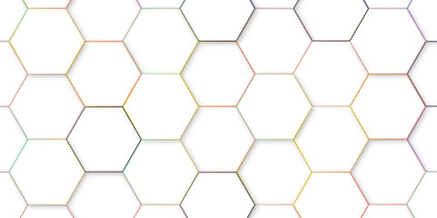 Abstract background with white hexagons and seamless pattern in vector design . luxury colorful line pattern geometric mesh cell texture .hexagon 3d background texture design .