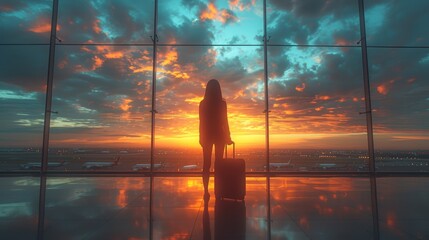 Departure Lounge Sunset: A Traveler's Silhouette