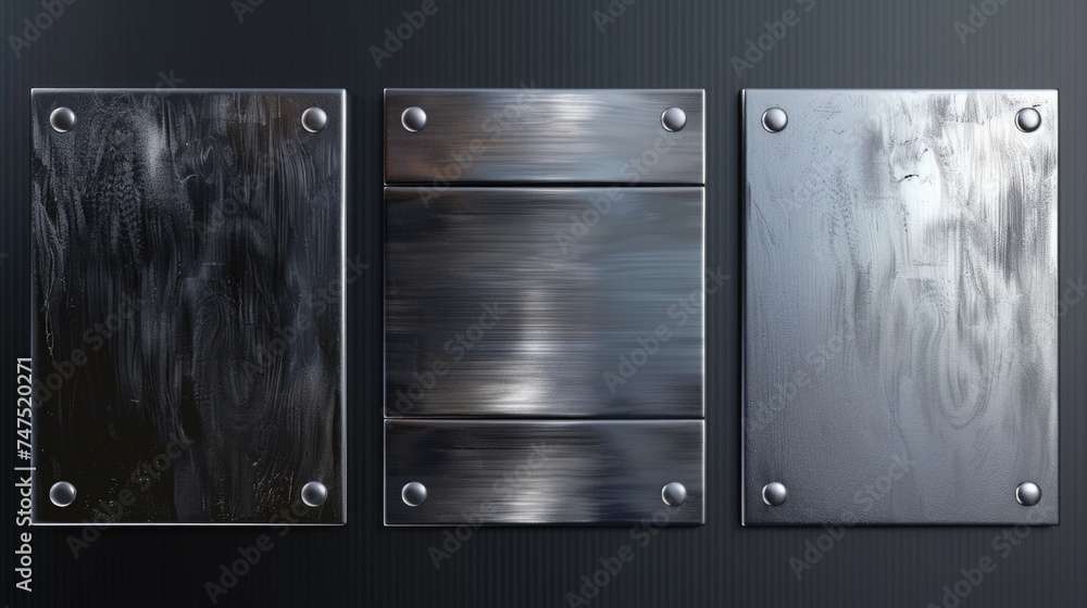 Poster a set of four metal plates with rivets. perfect for industrial design projects